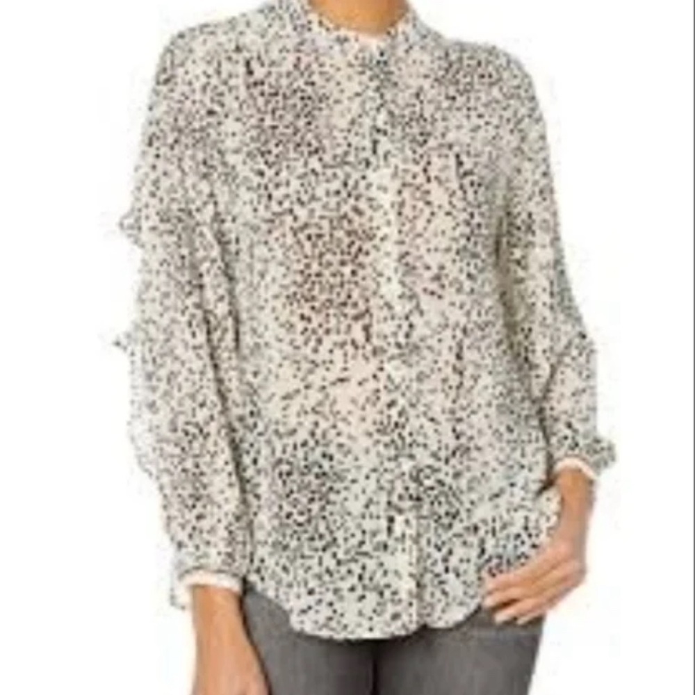MAX STUDIO Size L Long Sleeve Spotted Ruffled Back/Sleeve Blouse